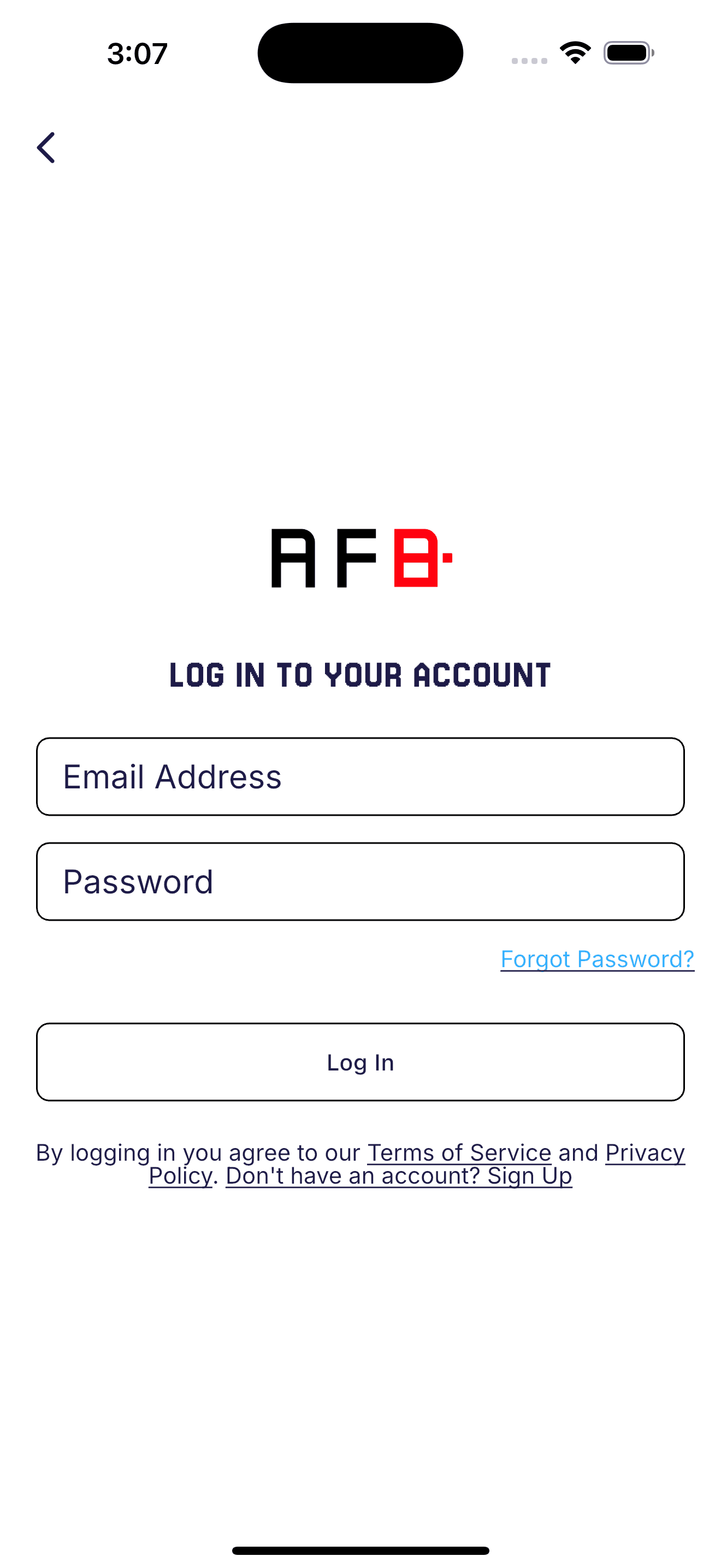 Simple email and password login screen
